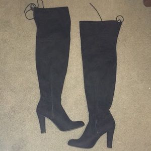 Black suede thigh high boots!